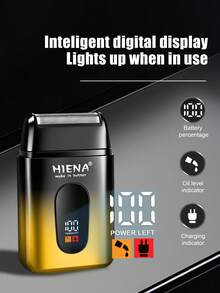 HIENA Electric Shaver For Men, Cordless Foil Shaver With Independent Floating Head, Rechargeable Beard Face Razor, LED Battery Display, Type-C USB, Detachable Head Easy To Clean, Mini Portable Travel Shaver, Black Gold - Black Gold - View 7