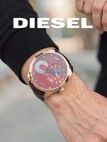 Diesel DZ7336 Men's Chronograph Watch|57MM Rose‑Gold‑Tone Case,Red‑Blue Dial,Strap,Date Window,5BAR Water‑Resistant Fashion Wristwatch - Rust Brown - View 5