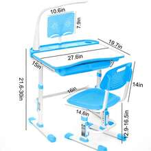 Juego de Escritorio y Silla para niños con Altura Ajustable, Amplio cajón de Almacenamiento, con Escritorio Inclinado Ajustable, lámpara LEDáctil(Azul) - Azul - Ver 3