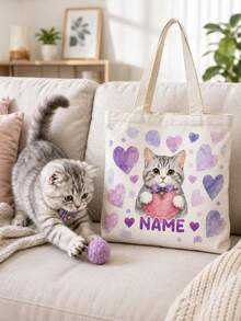 Tas Kanvas Potret Hewan Peliharaan Kustom, Wajah Kucing atau Anjing Cat Air, Tas dengan Nama Hewan Peliharaan yang Dipersonalisasi - MultiWarna - View 7