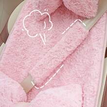 1pc Car Seat Belt Shoulder Pad, Fluffy Rose Design, Non-Slip Plush Seat Belt Protector - A - View 5