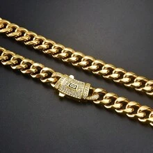 Thick 18K Gold Plated Stainless Steel Zirconia Cuban Link Chain Necklace For Men,Hip Hop Style Statement Daily Wear Jewelry Gift - Gold - View 2