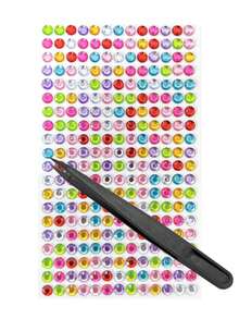 1Set Scrapbook Stickers, Journaling Supplies, Round Multicolor Acrylic Rhinestones, Shiny Crystal Ornaments, For Surface Embellishment, For Electronic Device Decoration - Round Mixed Color Rhinestone Sticker - View 8