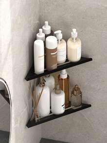 1pc No-Drill Bathroom Storage Rack, Bathroom Organizer Shelf, Wall-Mounted Corner Rack, Home Storage & Organization Supplies, Kitchen Accessories, Bathroom Accessories, Suitable For Shower Gel, Shampoo, Decorative Essentials - Multicolor - View 2