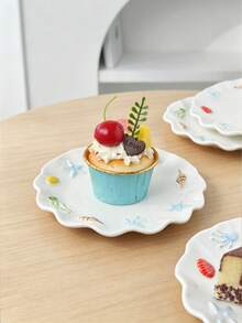 4pcs/2pcs/1pc 3D Embossed Ocean Shell Ceramic Plate, 6-Inch Ins Style Wave Starfish Conch Dessert Plate, Highly Attractive Asymmetrical Scalloped Edge Fruit Salad Plate, Cake Plate, Jewelry Storage Dish, Photography Prop - Multicolor - View 9