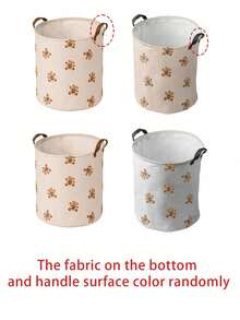 Bear Pattern Printed Foldable Laundry Basket With Laundry Clips, Home Clothing Storage Bin, Breathable Fabric Dirty Clothes Basket, Bedding Clips, Suitable For Bathroom And Bedroom - Multicolor - View 10