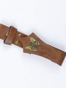 Vintage PU Leather Belt Fan Holder, Medieval Butterfly Decor Fan Storage Case, Halloween LARP Renaissance Costume Prop - A - View 5
