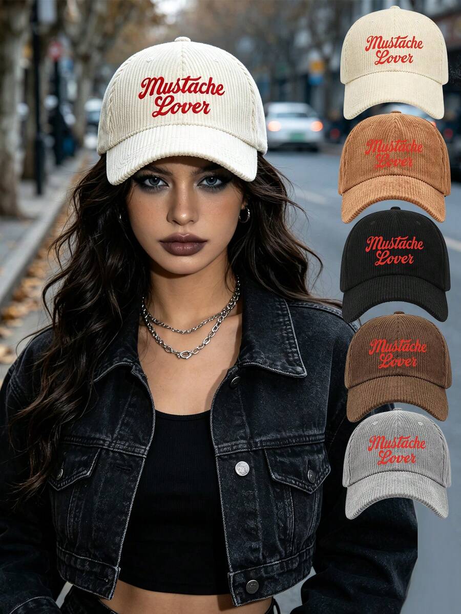 1/2pcs Unisex Letter Print Minimalist Corduroy Baseball Cap,Personalized Adjustable Trucker Hat,Suitable For Spring,Autumn,And Winter Daily Wear,Gift