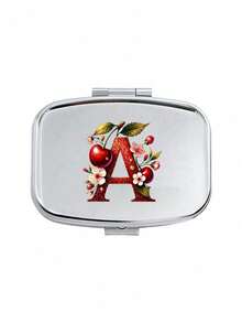 Cherry Glitter Red Letter Pattern Square Pill Box, Portable Pill Box With Compartments, Mini Metal Storage Box, Portable Jewelry Pill Box, Personalized Creative Gift, Customizable Name, Suitable For Travel, Outdoor Activities, Placing In Bags, Pockets, Can Be Used As Wedding Gift, Gift And Reception Decoration, Unique Design Decorative Travel Storage Box (Initial A-Z) - Multicolor - View 25