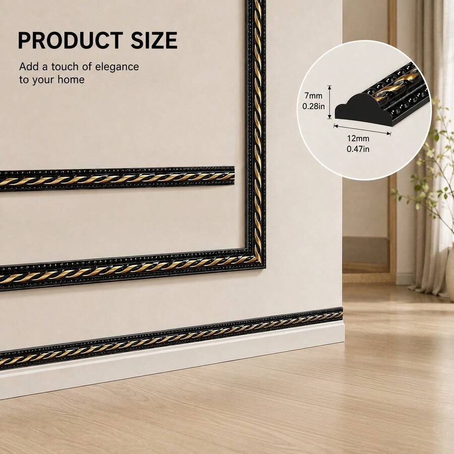 1PC 9FT Self Adhesive Wall Molding Trim PVC Decorative Border Strip, 3D Embossed Braided Pattern Wall Edge Line, Peel And Stick Decorative Trim For Wall Frame, Baseboard, Door Frame, Living Room Bedroom Home Decoration - Multicolor - View 1