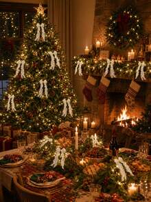 2pcs Christmas Pine Needle Decorative Vine Set With Ribbon, Suitable For Christmas Decorations, Christmas Table Centerpieces, Party Decorations, DIY Christmas Tree Decorations, Perfect For Christmas, Holiday Celebrations, And Home Decor. - Multicolor - View 6