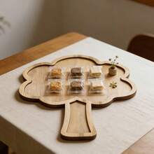 Tree-Shaped Wooden Tray With Rim, Natural Solid Wood Decorative Plate, Multi-Functional Wooden Dish For Aromatherapy And Jewelry, Vintage Desktop Ornament, Home Party Thanksgiving Decor - Multicolor - View 3
