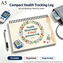 Weekly Blood Sugar & Blood Pressure Log Book, A5 Top 24-Hole Black Spiral Bound Daily Health Tracker Notebook, Single-Sided Print Logbook, Ideal Thanksgiving & Christmas Gift For Parents - A5 - View 2