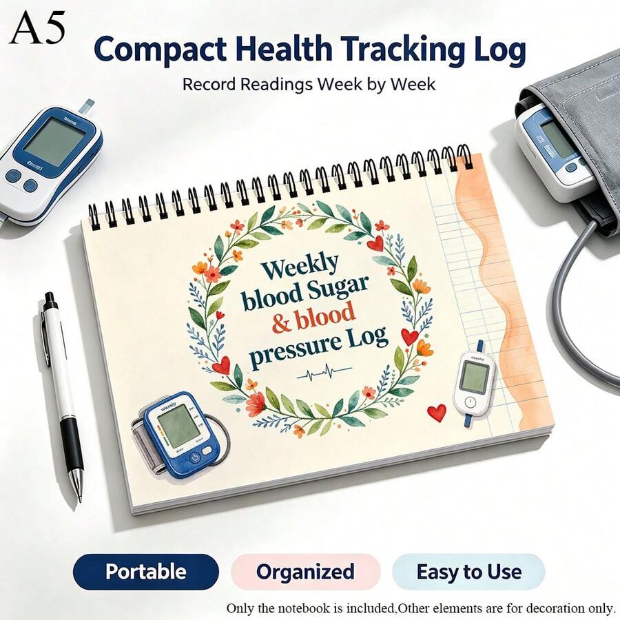 Weekly Blood Sugar & Blood Pressure Log Book, A5 Top 24-Hole Black Spiral Bound Daily Health Tracker Notebook, Single-Sided Print Logbook, Ideal Thanksgiving & Christmas Gift For Parents
