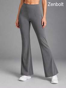 ZenBolt Women's High Waist Patchwork Flare Yoga Pants, Tummy Control Elastic Gym Workout Flare Pants - Grey - View 5