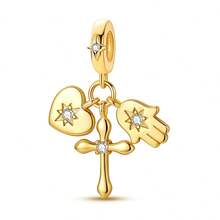 1Pc Mixed 18k Gold Plated Symbol Charms For Bracelet NecklaceDiy Jewelry Bead Pendant Large Hole CZ Hamsa Hand Cross Pattern Angel Daily Wear - Gold - View 19