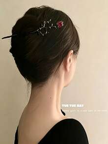 Vintage Rose Hair Stick With Branch Design, Floral Hair Pin For Women's Long Hair, Daily Wear - Multicolor - View 5