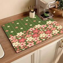 Pink Floral Print Pattern Drainage Mat/Absorbent Mat/Drying Mat Coffee Machine Dish Drying Mat - Absorbent Polyester Tabletop Protector With Rubber Non-Slip Backing, For Kitchen Countertop Decoration - Home Bar And Dining Table Placemat - Multicolor - View 8