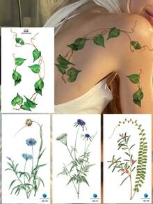 STARTTOOS 6PCS Halloween Floral Vine & Leaf Pattern Waterproof Temporary Tattoo Stickers For Makeup, Street, Party Gift, Arm, Shoulder, Back, Leg - Multicolor - View 1