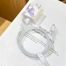 Set Pelindung Kabel dan Pengisi Daya Desain Kupu-kupu, Casing Pelindung Kabel Pengisi Daya Apple 18-20W Tahan Lama, Pengatur Kabel Anti-Patah - MultiWarna - View 1