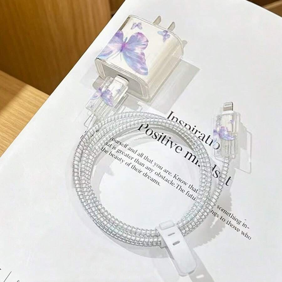 Set Pelindung Kabel dan Pengisi Daya Desain Kupu-kupu, Casing Pelindung Kabel Pengisi Daya Apple 18-20W Tahan Lama, Pengatur Kabel Anti-Patah - MultiWarna - View 1
