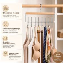 1/2pcs Multi-Function Solid Wood Storage Rack With 16 Rotatable Non-Slip Solid Wood Hooks, Pull-Out Closet Organizer, Suitable For Clothes, Hats, Underwear, Tank Tops, Belts And Ties, Space-Saving For Home And Dorm Wardrobe - View 5