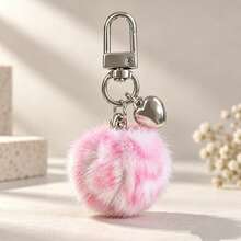 1pc/3pcs Women's Autumn/Winter Plush Leopard Print Spotted Ball Pendant, 3D Heart-Shaped Keychain Accessory, Fashion Bag Charm, Wallet Accessory - Multicolor - View 4