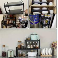 1/2 Tier Expandable Stackable Iron Countertop Storage Rack | Space-Saving Multi-Functional Organizer For Pots, Bowls, Plates And Seasonings | Durable Practical Kitchen Storage Essential - View 5