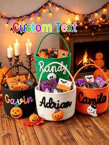 Personalized Halloween Gift Basket, Storage Basket, Trick Or Treat Gift Basket, Handheld Basket, Halloween Gift Basket - Multicolor - View 1