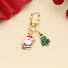 2 Pcs Christmas Themed Enamel Keychains, Santa Reindeer Snowflake Bag Charm, Holiday Key Fob, Xmas Pendant For Backpack Purse Decor - Multicolor - View 5