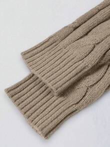 Khaki Half-Zip High Neck Knit Sweater Men's Vintage Textured Loose Casual Autumn/Winter Warm Top - Khaki - View 5