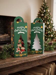 4pcs/Set Christmas Favor Boxes With Handle Centerpieces, Christmas Gift Boxes With Tree Window For Gift, Holiday Treat Boxes For Christmas Party Favors - Multicolor - View 3