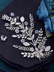 1Pc Luxury Bride Hair Pieces Silver Color Leaf Headband Rhinestone Wedding Headpieces Handmade Party Prom Hair Accessories - Silver - View 8