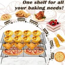 1/2/3/4/5 Tier Stainless Steel Cooling Rack Set, Kitchen Baking Tools, Small Kitchen Gadgets, Multi-Functional Storage Rack - Non-Stick, Stackable, Suitable For Oven, Baking And Cooking - Easy To Clean, Durable Kitchen Essential, Holiday Gift - Black - View 8