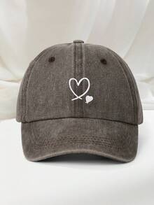 1pc Embroidered Double Heart Washed Baseball Cap, With Two Heart Patterns, Outdoor Sun Hat, Baseball Cap, Unisex Style, Essential Item For Outings. - Baseball Cap - View 11