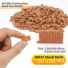 50/100/150pcs Mini Red Clay Wall Brick Model, 1:16 Scale Miniature Bricks, Suitable For DIY Garden Decoration, Fairy Garden Micro Landscape, Patio And Outdoor Craft Accessories - A - View 3