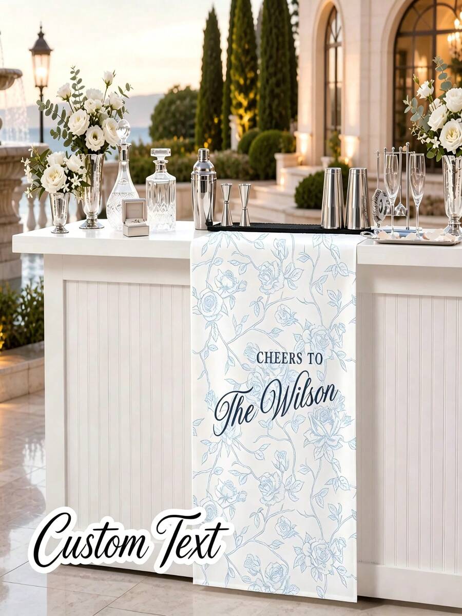 Personalized Wedding Floral Welcome Sign, Wedding Welcome Table Runner, Custom Your Name, Fabric Bar Banner, Custom Name And Date, Romantic Wedding Gift, Wedding Decoration