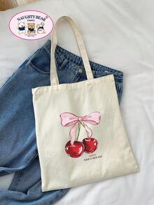 Fashionable Minimalist Butterfly Line Print Canvas Tote Bag - Beige - View 2