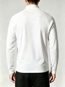 Men's Spring/Autumn Fashion Versatile Solid Color Raglan Sleeve Zip-Up Collar Long Sleeve T-Shirt - White - View 6