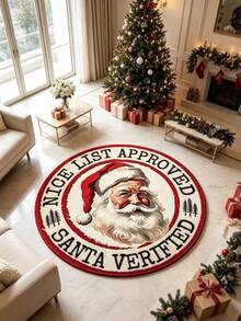 1pc Round Santa Claus Letter Rug, Decorative Rug, Bedroom Decor, Small Rug, Rug, Home Decor, Living Room Rug, Living Room Small Rug, Bedroom Rug, Living Room Home Decor - Multicolor - View 3