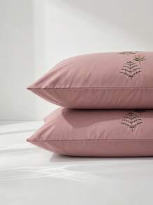 Veyra Day 2 Buah Sarung Bantal Bordir Poliester dengan Penutup Amplop, Bahan Poliester Halus dan Bernapas, Pelindung Bantal Tempat Tidur dengan Penutup Amplop (Tanpa Isian) - pasta kacang - View 9