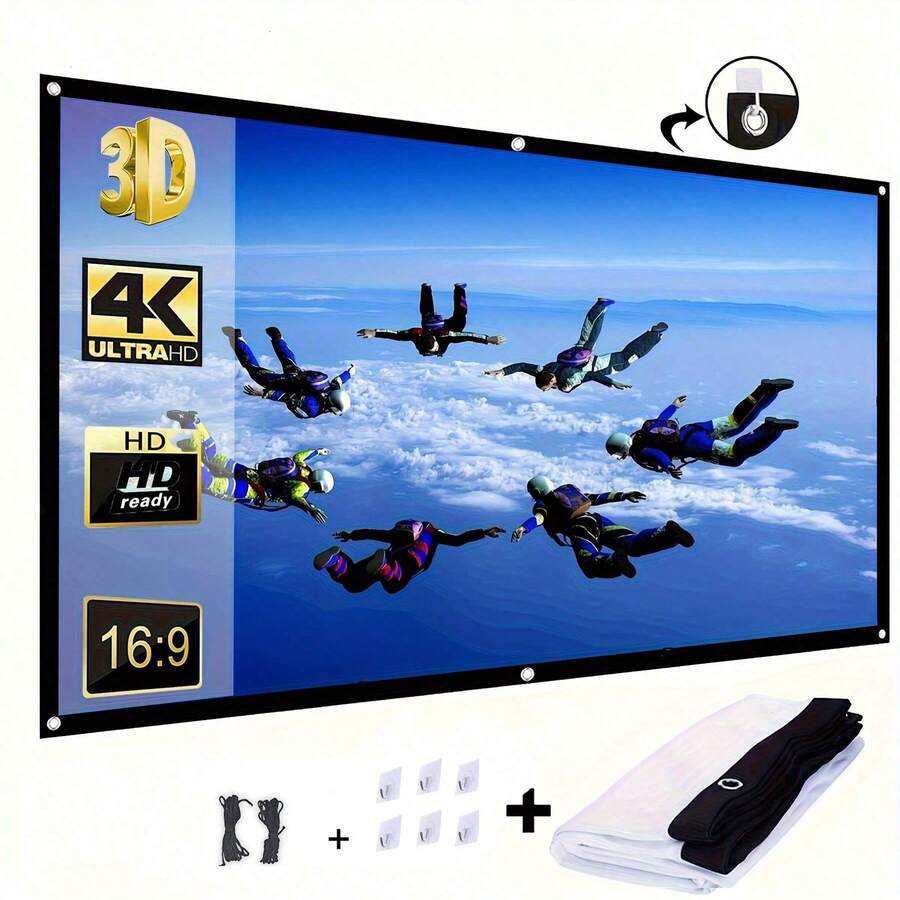 Projector Screen 60/72/84/100/120Inch, Movie Projector Screen 16:9 Foldable And Portable Anti-Crease Indoor Outdoor Projection Double Sided Video Projector Screen For Home, Party, Office, Classroom