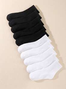 10 Pairs Children's Casual Socks, Mid-Calf, White, Winter Style, Black, Deodorizing, Sports Style, Breathable, Sweat-Absorbent, Suitable For 3-16 Years Old Children, Random Color - Multicolor - View 7