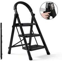 Escalera De Tijera De 3 PeldañOs, Escalera Tubular, Escalera Plegable Hecha De Acero Inoxidable, Escalones Y Patas Antideslizantes, Altura 111cm Color Blanco (3 PeldañOs) - Negro - Ver 7