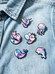 6pcs Dreamy Starry Sky Animal Metal Badge – Cute Cartoon Brooch, Creative Bag Accessory, Student Gift, Christmas Gift Brooch - Multicolor - View 5