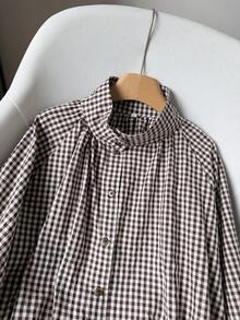 Women's Plaid Casual Versatile Everyday Long Sleeve Jacket - Coffee Brown - View 5
