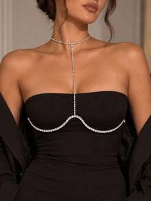 XYHEALER 1pc Silver Rhinestone Body Chain For Women, Crystal Chest Chain Necklace, Sparkly Choker Body Jewelry For Party, Club, Festival Outfit - Multicolor - View 7