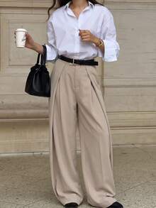 Women's Solid Color Pleated Casual Versatile Daily Wear Long Pants - Apricot - View 7