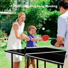 Foldable Table Tennis Table,Indoor & Outdoor Portable Ping Pong Table, Multifunctional Ping Pong Table Set, Includes Net, 2 Table Tennis Bats & 3 Balls - Black - View 2