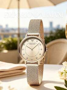 Armani Women's Mesh Strap Watch, Round Slim Dial, Crystal Hour Markers, Warm Tone, Analog Quartz Wristwatch, Suitable For Garden Party, Brunch, Patio, Weekend Wear, Gift For Mom - one-size - View 2